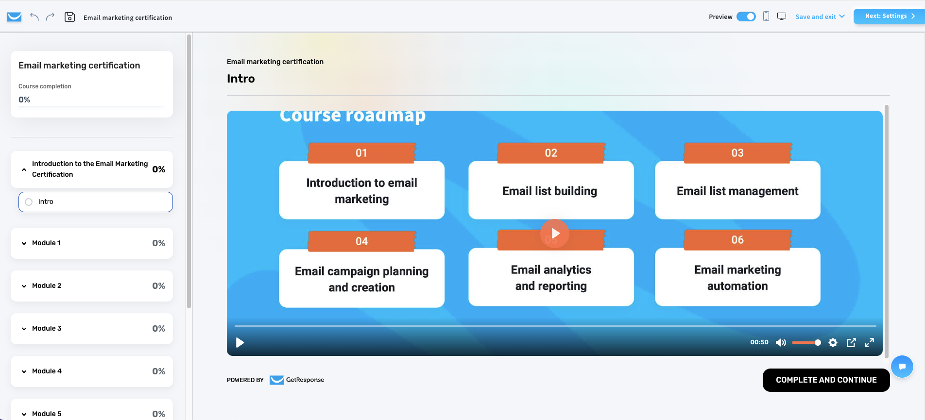 GetResponse's drag and drop course builder